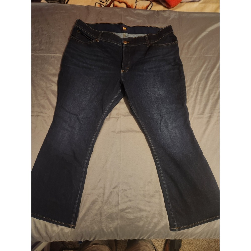 Lee Plus 22W Petite Mid Rise Reg Fit Straight Dark Blue Jeans Stretch‎ New W Tag